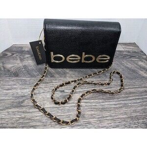 Bebe Fabiola Saffiano Black Gold Crossbody Purse Mini Shoulder Bag NWT MSRP $69